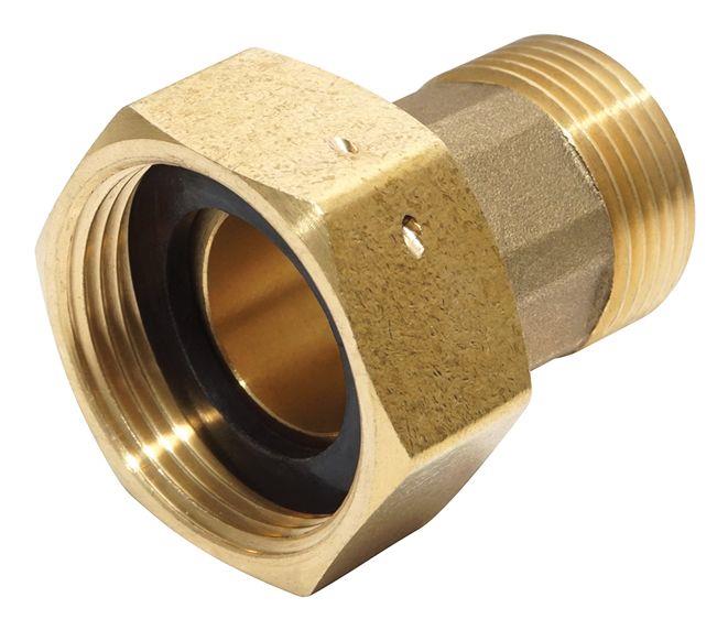 Prípojka závitová s plochým tesnením V-4302A 1"x3/4" mosadz DN25xDN20 s dierkou